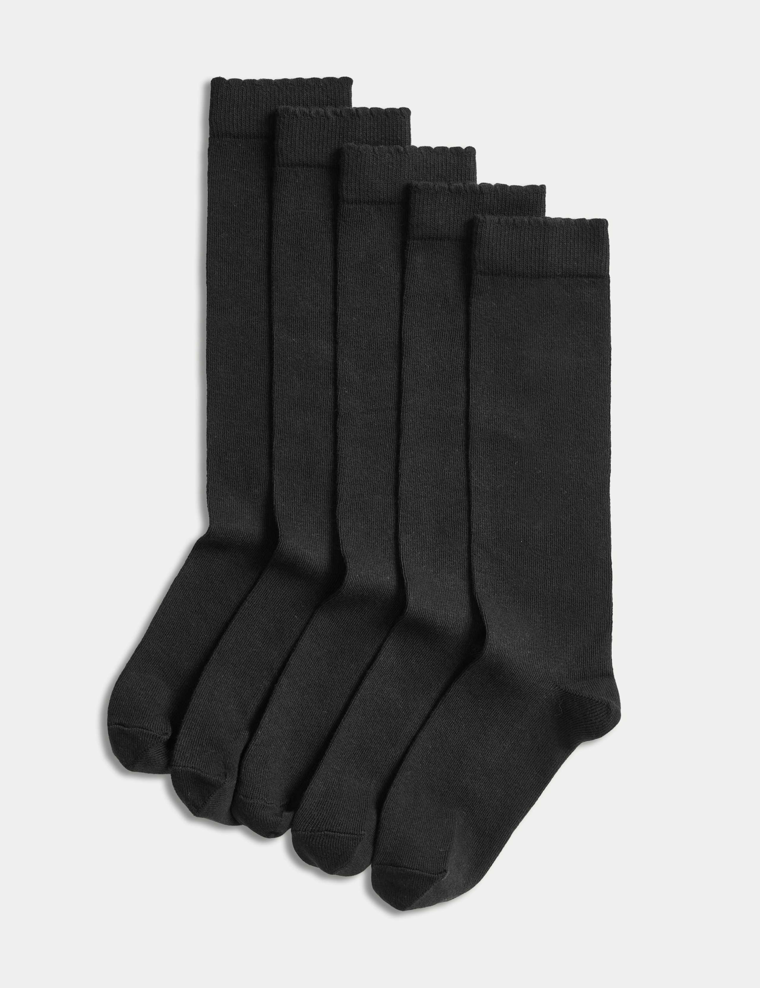 5 pack knee high socks with scalloped trim, imported from the UK