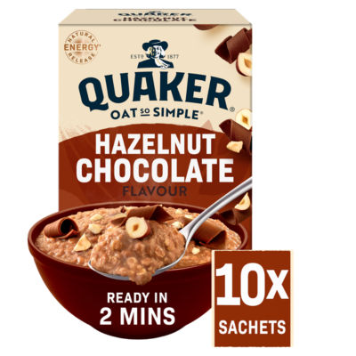 Quaker hazelnut chocolate porridge sachets 10 pack (British brand)