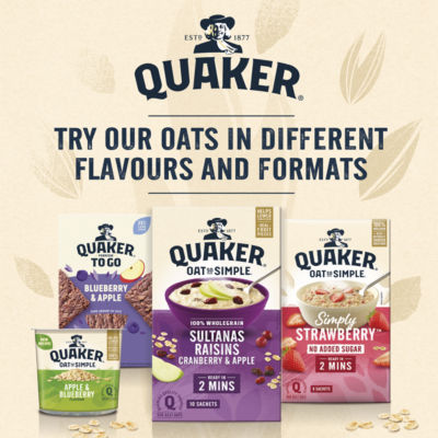 Quaker classic banana porridge sachets 10x34.8g, imported from the UK
