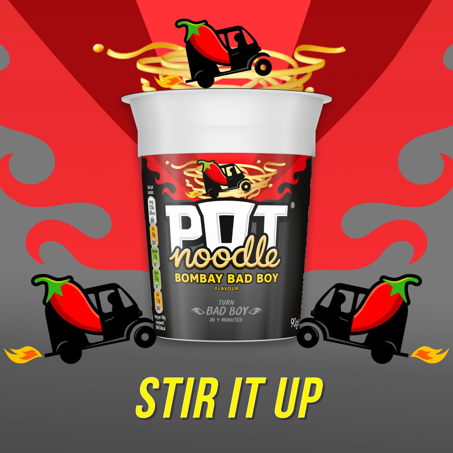 Pot Noodle Bombay Bad Boy instant noodle pot 90g, imported from the UK