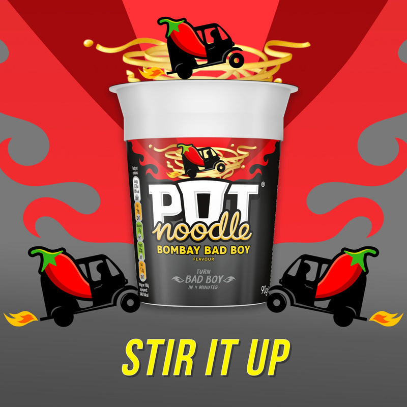 Pot Noodle Bombay Bad Boy instant noodle pot 90g, imported from the UK