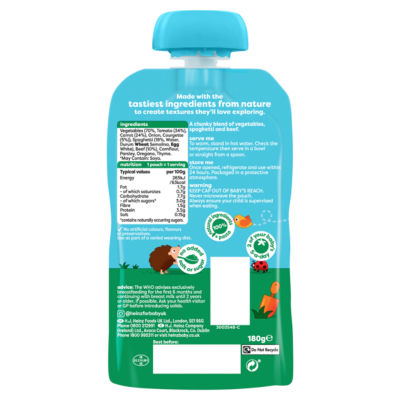 Heinz spaghetti bolognese baby food pouch 180g, imported from the UK