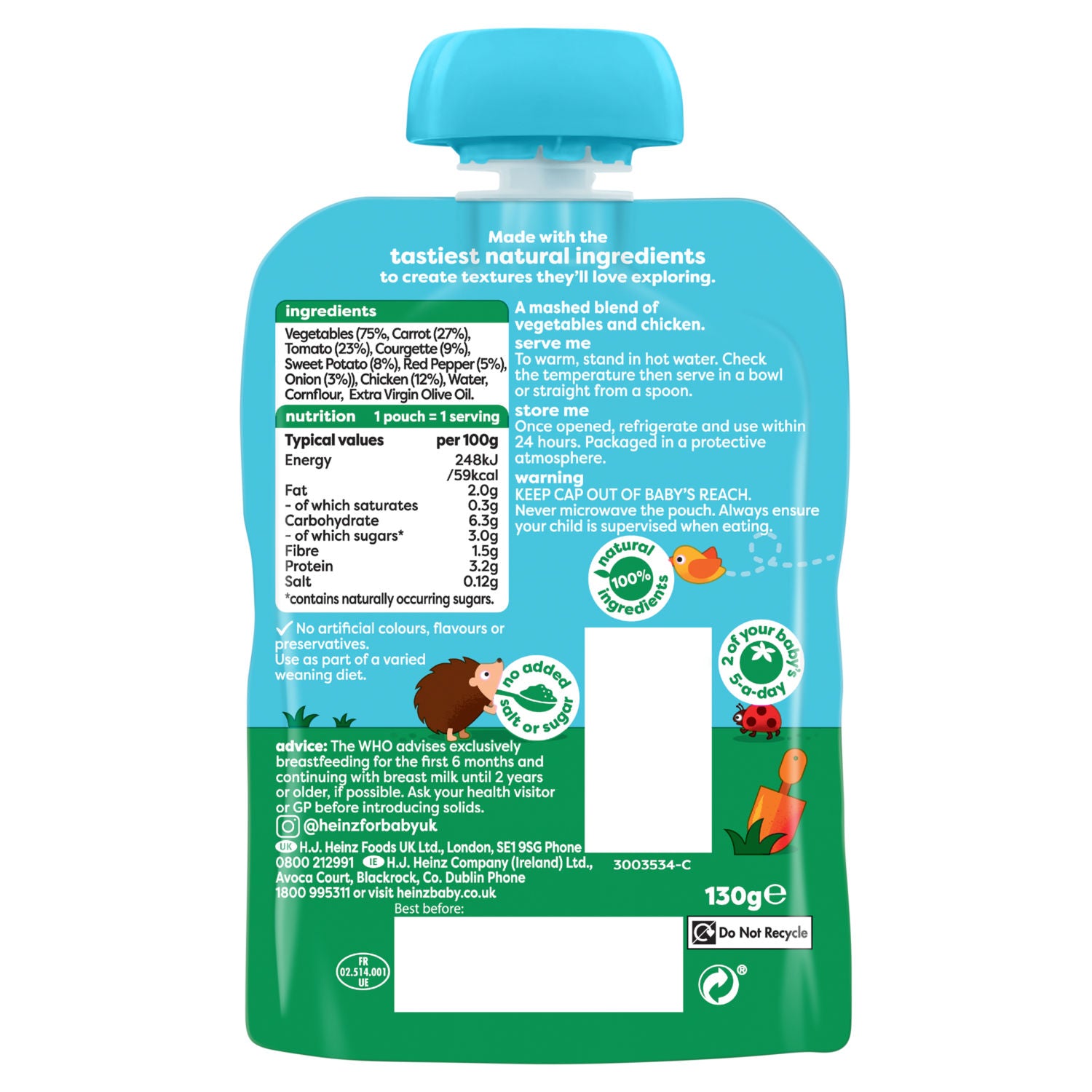 Heinz sweet potato chicken baby meal 7+ months 130g, UK version