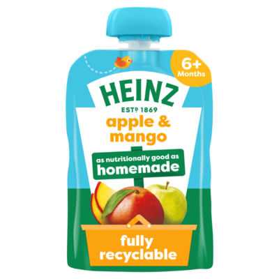 ASDA Heinz Apple & Mango Baby Food Fruit Puree Pouch 6+ Months 100g- Buy online at McGrocer