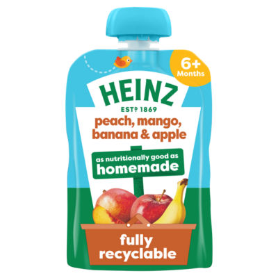ASDA Heinz Peach, Mango, Banana & Apple Baby Food 6+ Months 100g- Buy online at McGrocer
