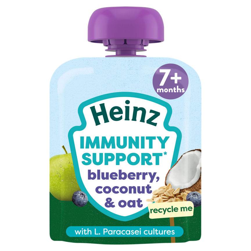 Heinz Baby Food Blueberry, Coconut & Oat Immunity Support Fruit Pouch 7+ Months