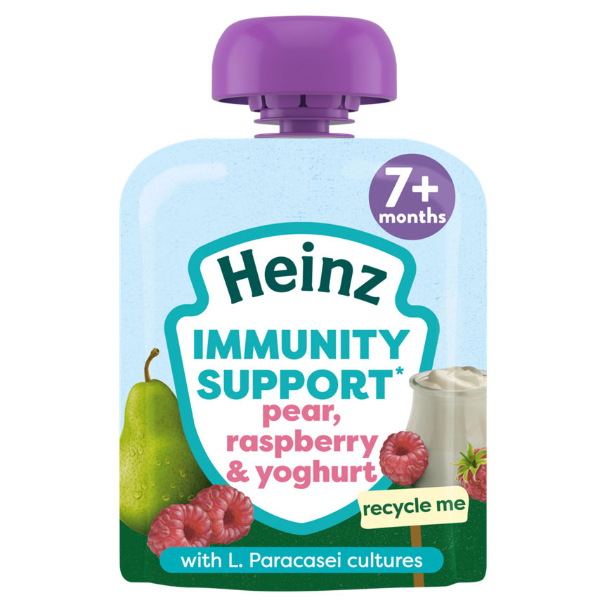 Heinz Baby Food Pear, Raspberry & Yoghurt Immunity Support Fruit Pouch 7+ Months 85g GOODS ASDA   