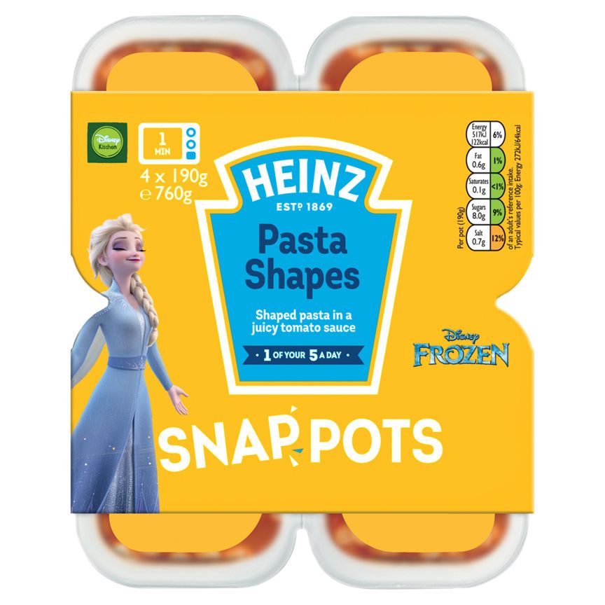 Heinz Disney Frozen Pasta Shapes Snap Pots 4 x 190g (760g) GOODS ASDA   