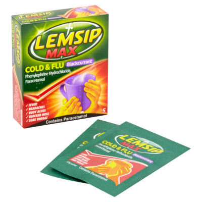 Lemsip Max Cold & Flu Blackcurrant 5 sachets (British brand)