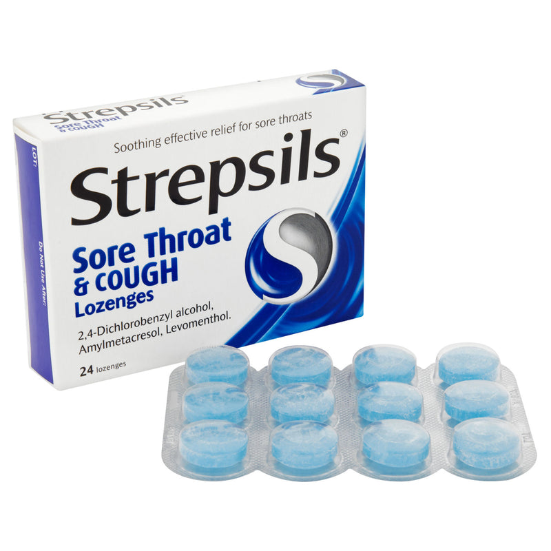 Strepsils sore throat and cough lozenges 24 lozenges (British brand)
