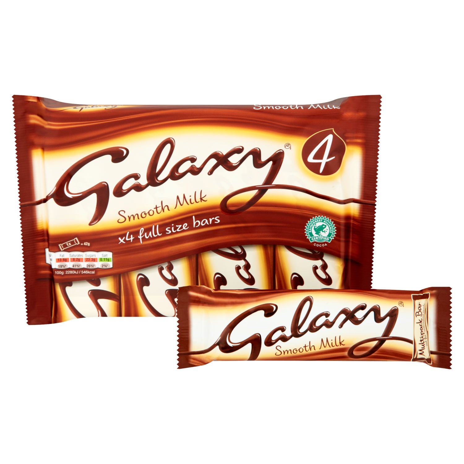 Galaxy milk chocolate multipack bars 4 x 42g, UK version