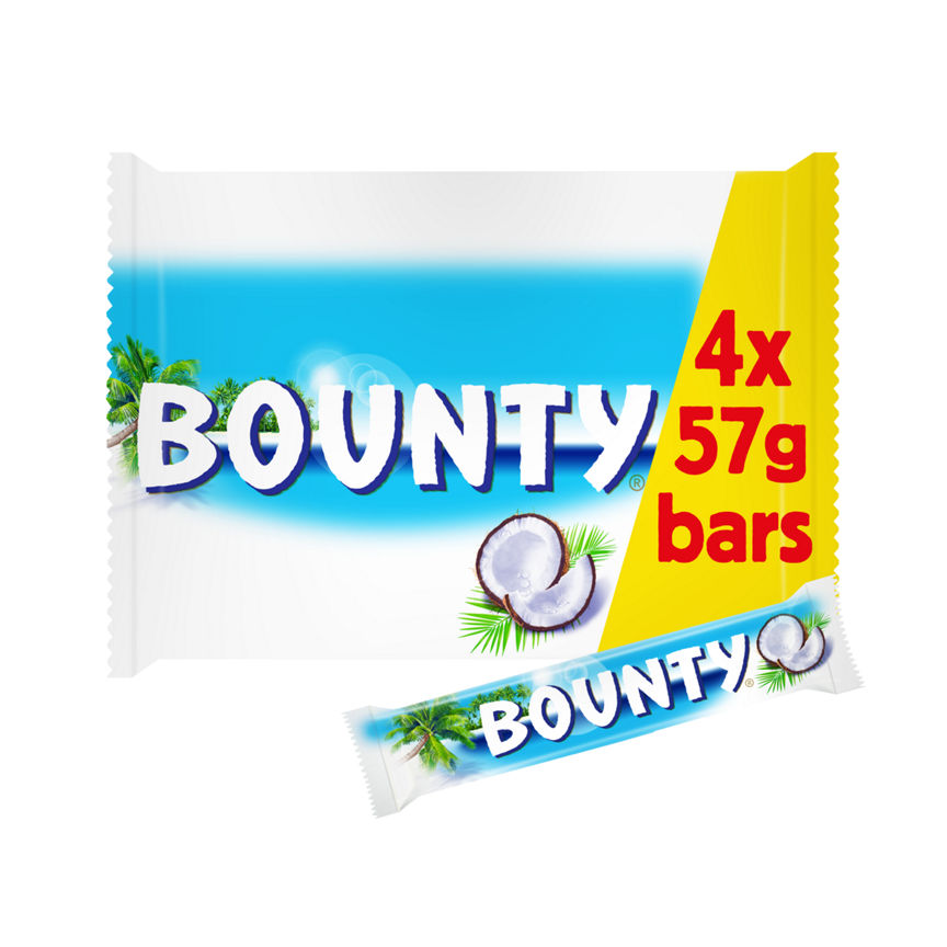 Bounty Coconut & Milk Chocolate Snack Bars Multipack 4 x 57g GOODS ASDA   