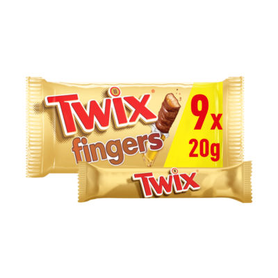 Twix caramel and milk chocolate fingers biscuit bars multipack 9x20g (British brand)