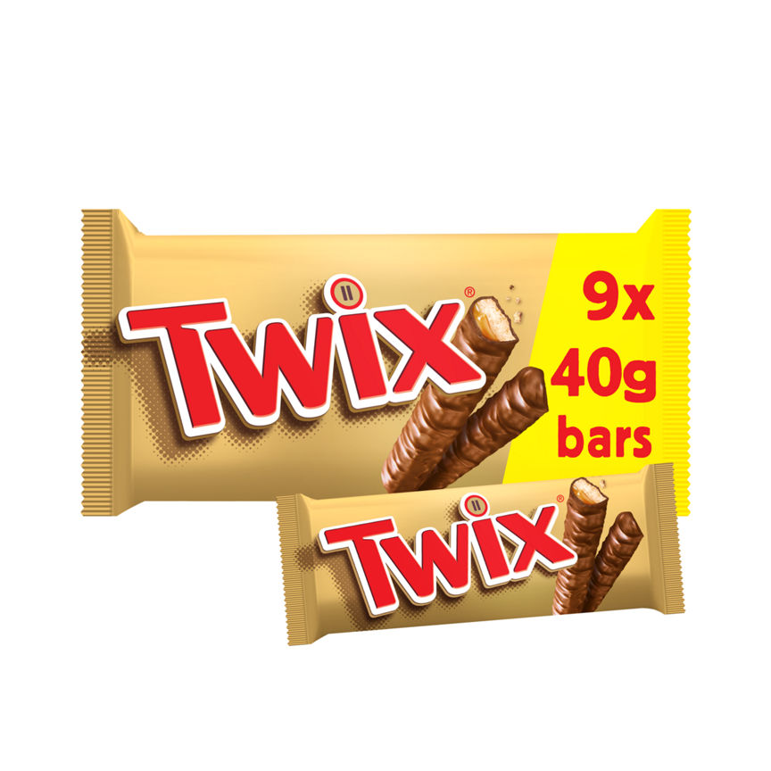 Twix Caramel & Milk Chocolate Fingers Twin Biscuit Snack Bars Multipack 9 x 40g