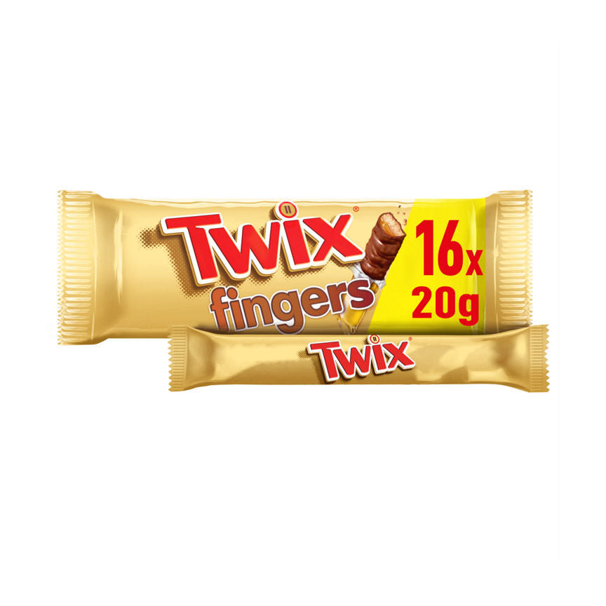 Twix Caramel & Milk Chocolate Fingers Biscuit Snack Bars Large Multipack 16 x 20g