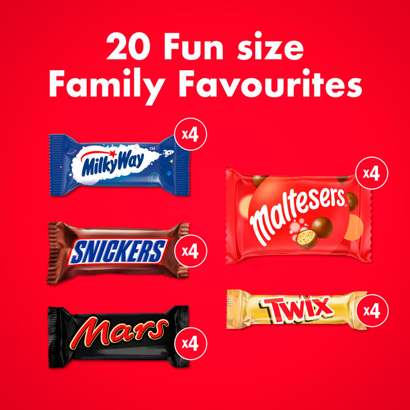 Mars, Snickers, Twix, Maltesers & Milky Way funsize milk chocolate bars 358g bulk pack, imported from the UK