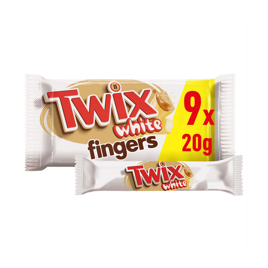 Twix Caramel & White Chocolate Fingers Biscuit Snack Bars Multipack 9 x 20g