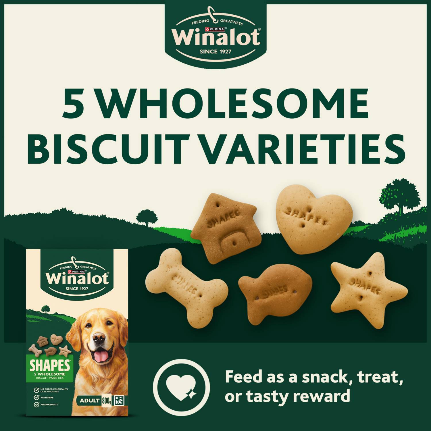 Winalot Shapes dog biscuits 800g, imported from the UK