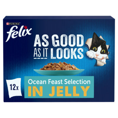 ASDA Felix As Good As it Looks Ocean Feasts in Jelly Wet Cat Food 12x85g- Buy online at McGrocer