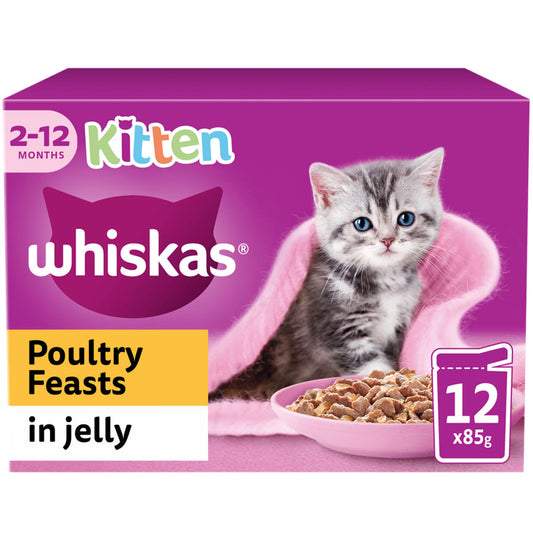 Whiskas Kitten Poultry Feasts Wet Cat Food Pouches in Jelly GOODS ASDA   