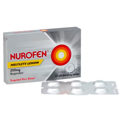 Nurofen ibuprofen lemon self-dissolving tablets 12 count, imported from the UK