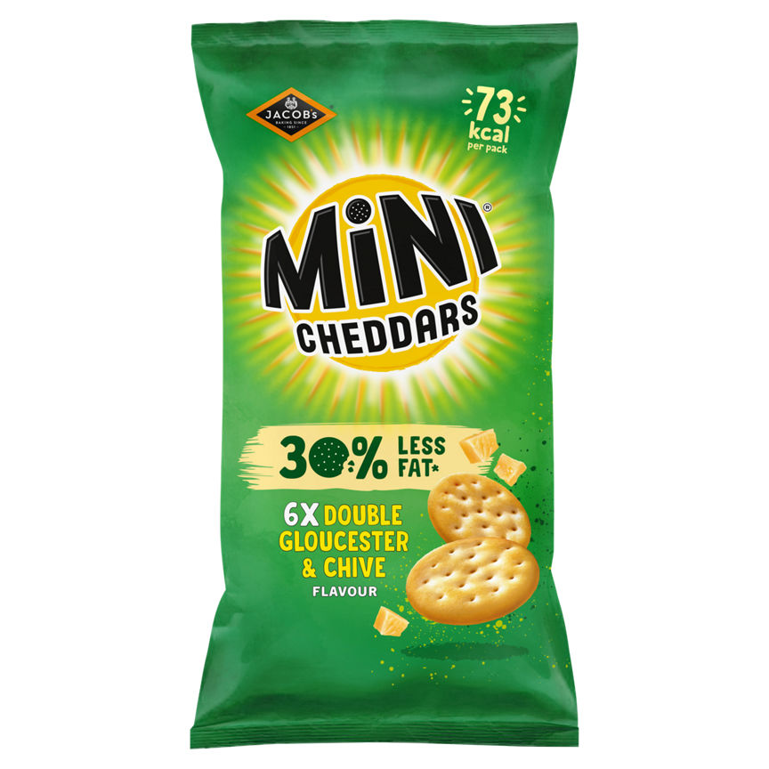 Jacobs Mini Cheddars 30% Less Fat Double Gloucester & Chive Baked Snacks Multipack 6x17g GOODS ASDA   