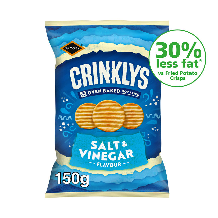 Jacob's Crinklys Salt & Vinegar Baked Snacks Share Bag, 150g