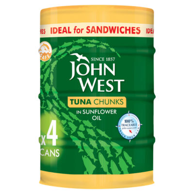 John West tuna chunks in sunflower oil 132g, UK version