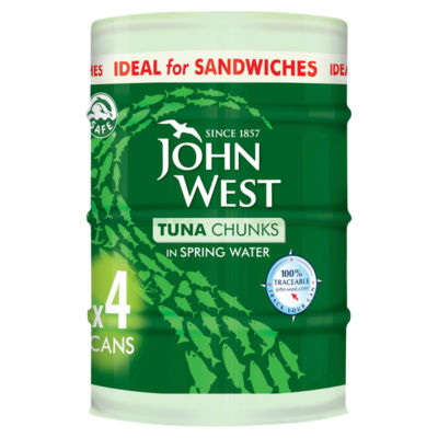 John West tuna chunks in spring water 4x132g, imported from the UK