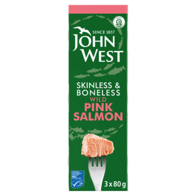 ASDA John West سلمون وردي بري بدون جلد وعظام في محلول ملحي 3 × 80 جرام- تسوق عبر الإنترنت على McGrocer
