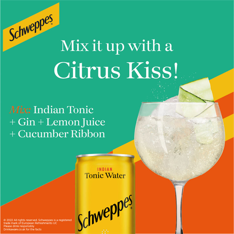 Schweppes Indian tonic water 12 x 150ml cans (British brand)