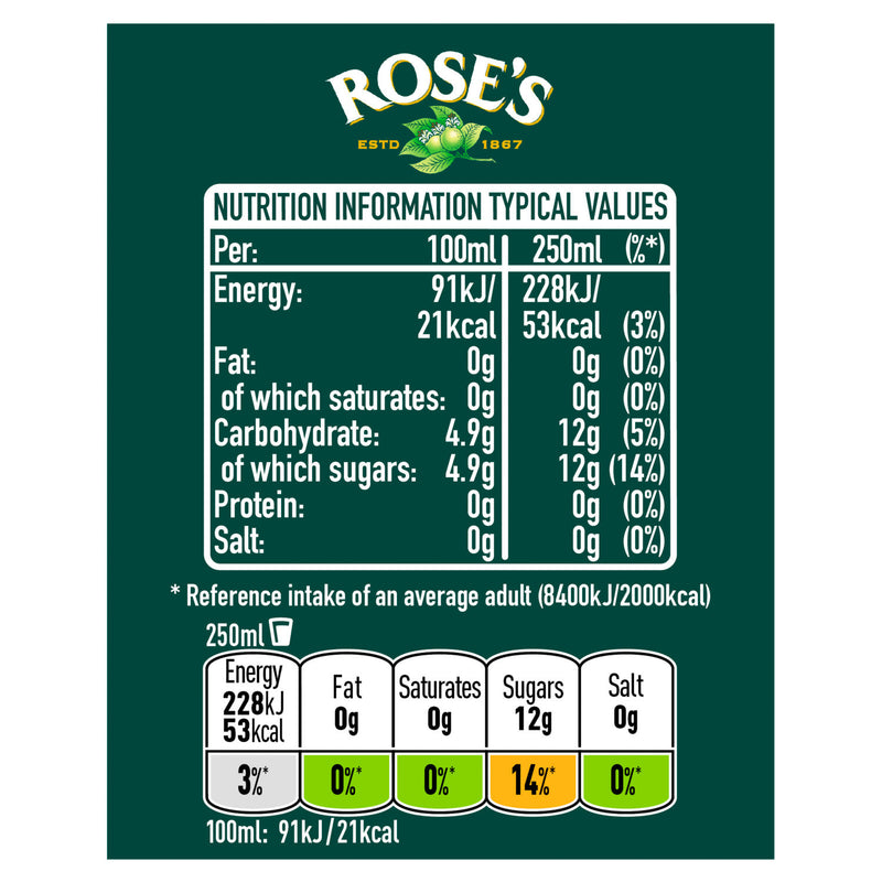 Rose's lime cordial 1L, imported from the UK
