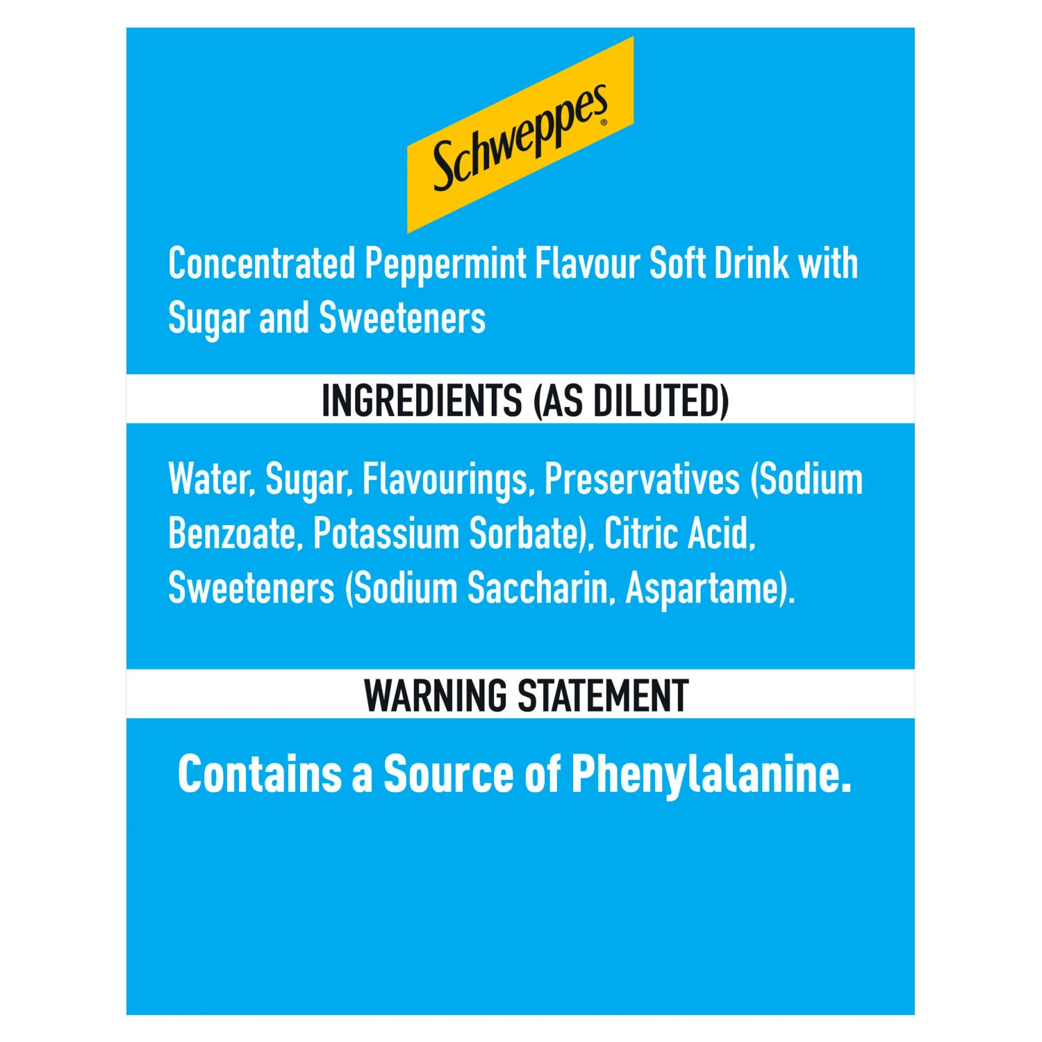 Schweppes peppermint flavour cordial 1L (British brand)