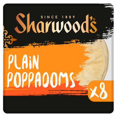 Sharwood's Plain Poppadoms Crispy Indian Flatbread 8 Pieces