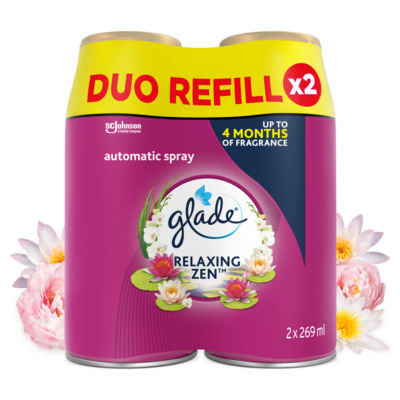 ASDA Glade Automatic Spray Air Freshener Twin Refills Relaxing Zen 2x269ml- Buy online at McGrocer