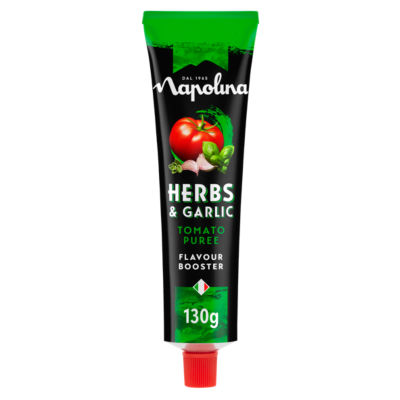 Napolina Herbs & Garlic Tomato Puree 130g, imported from the UK