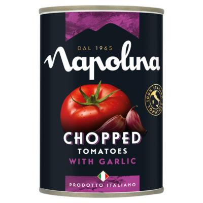 Napolina Chopped Tomatoes with Garlic 400g, imported from the UK