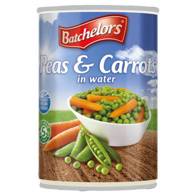 Batchelors canned peas and carrots in water 400g, UK version