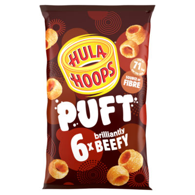 Hula Hoops beef flavour crisps 6 pack, UK version