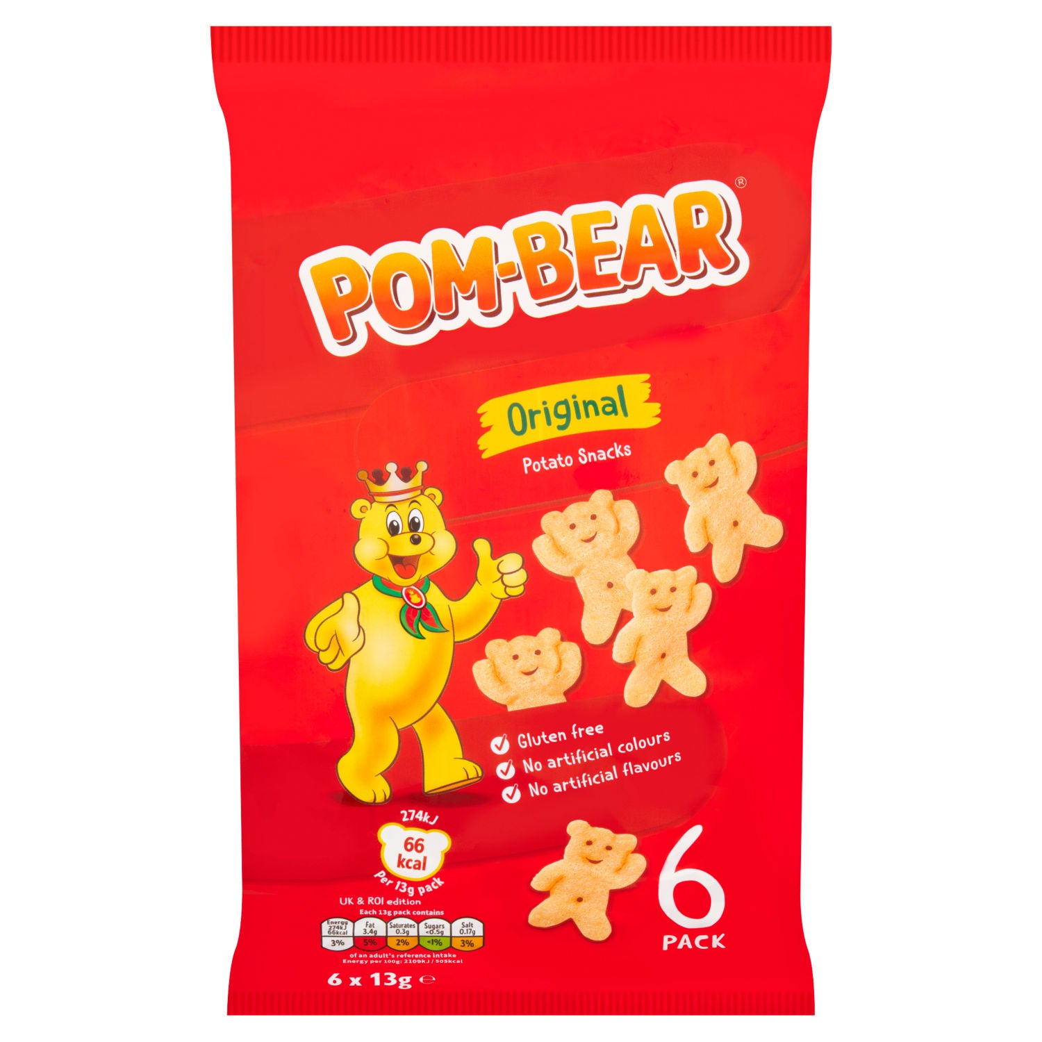 Pom Bear Original Crisps Multipack 6 Pack, imported from the UK