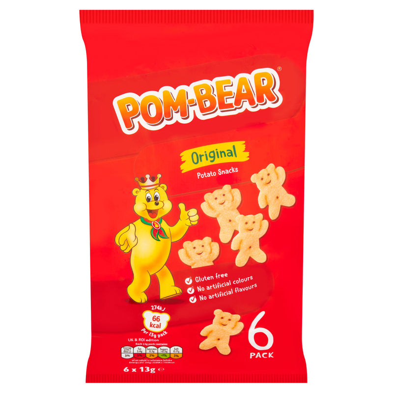 Pom Bear Original Crisps Multipack 6 Pack, imported from the UK