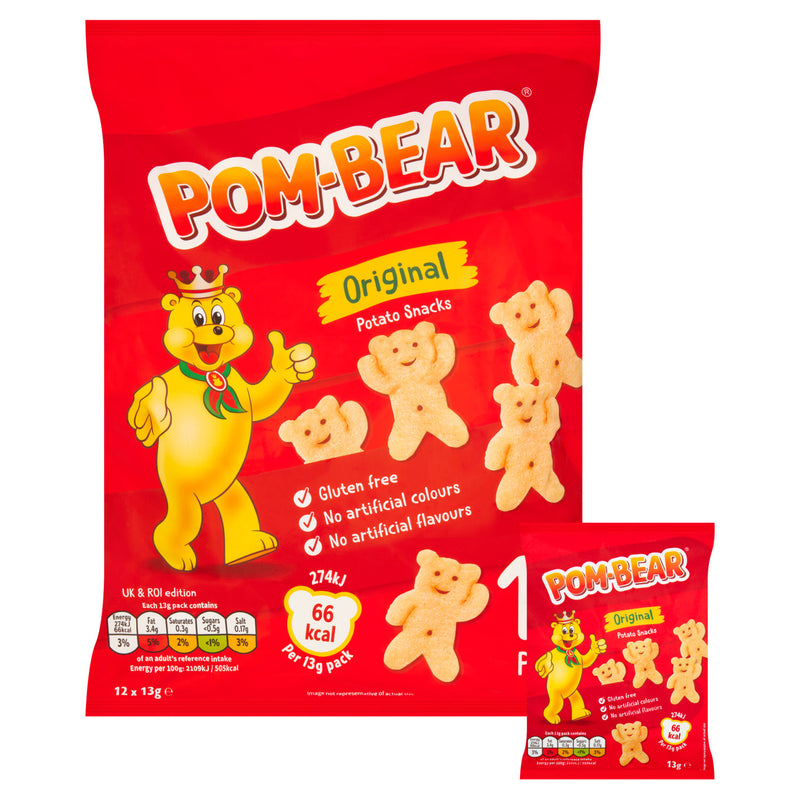 Pom Bear Original Crisps 12 Pack, imported from the UK