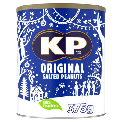 KP original salted peanuts 375g tin, imported from the UK