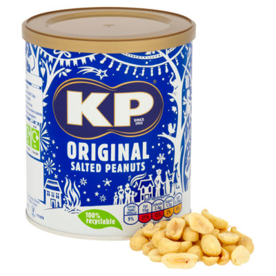 KP original salted peanuts 375g tin, imported from the UK