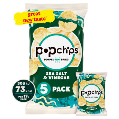 Popchips sea salt & vinegar popped potato snacks multipack 5 packs, imported from the UK