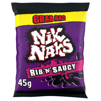 Nik Naks Rib 'N' Saucy crisps 45g, imported from the UK