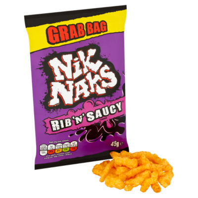 Nik Naks Rib 'N' Saucy crisps 45g, imported from the UK