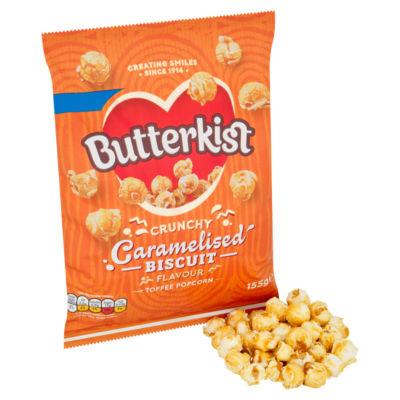 Butterkist caramelised biscuit toffee popcorn 155g, imported from the UK