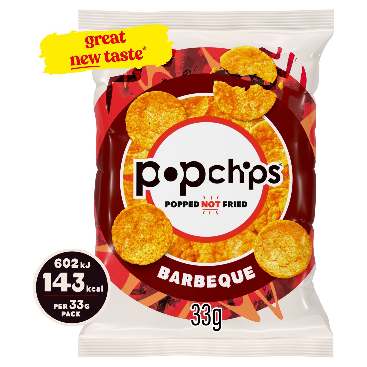 Popchips barbeque flavour popped crisps 33g (British brand)