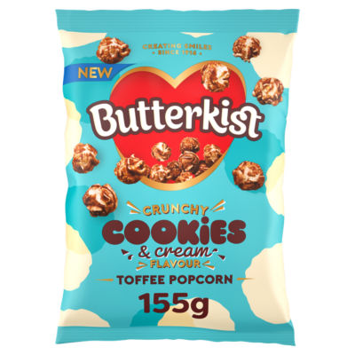 Butterkist cookies & cream toffee popcorn 155g, imported from the UK